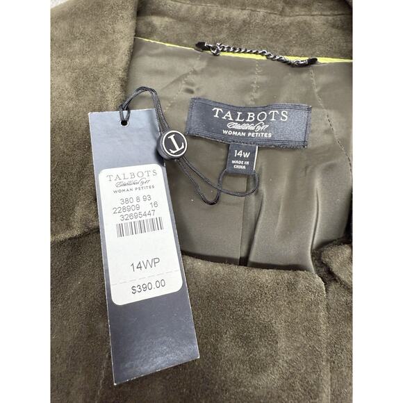NWT Talbots Petite 14W Dark Olive Green Suede Jacket Zip Up Classic Style - Picture 9 of 10